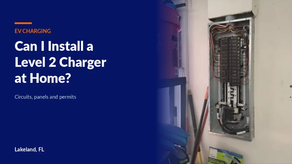 Garage electrical panel in a Polk County home where a Level 2 EV charger circuit can be added
